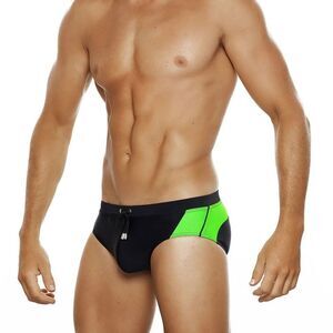Men's Racing Stripes Speedo Beach Bikini Swimwear Green Size S